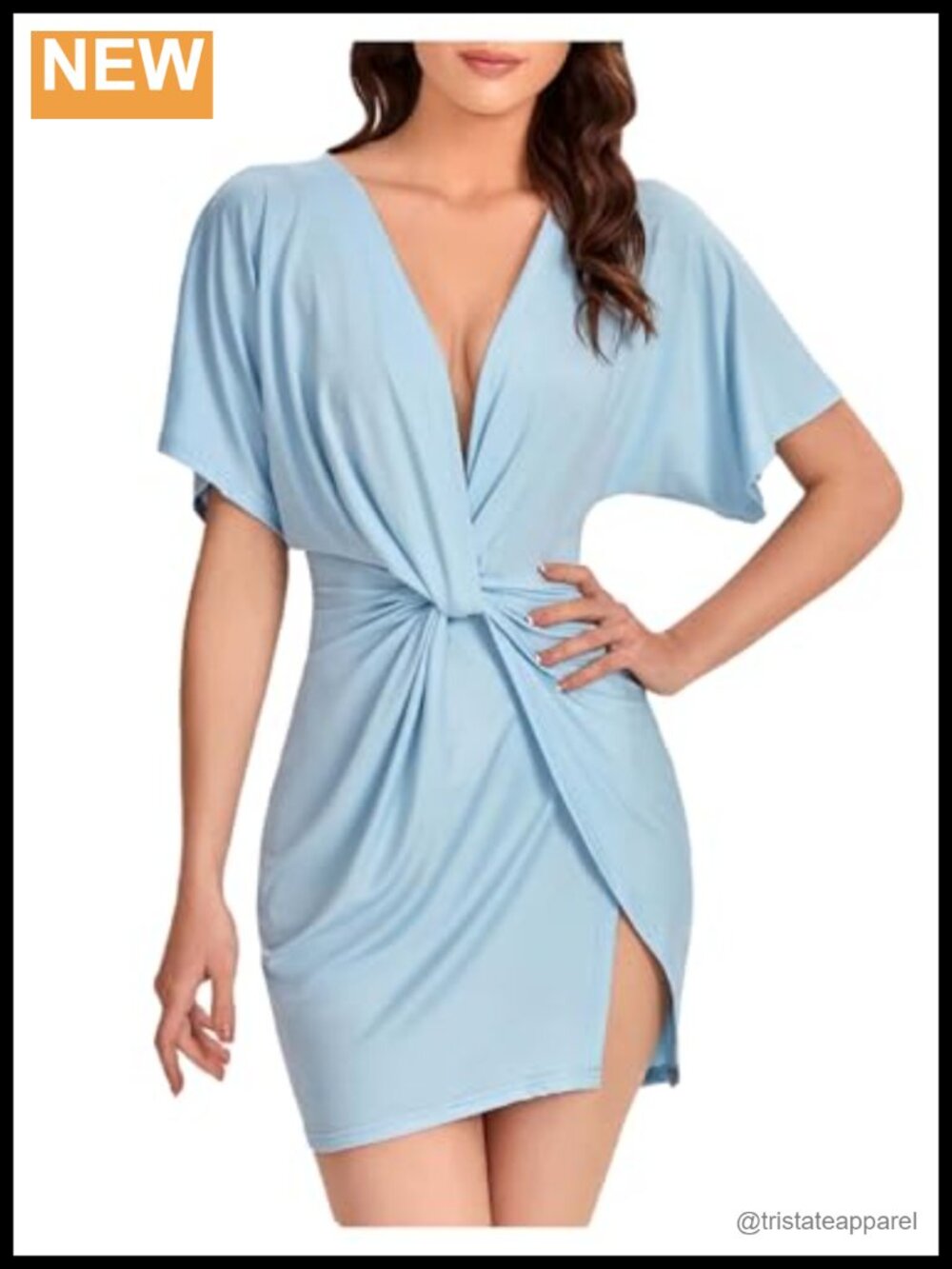 Women's Deep V Neck Twisted High Slit Mini Party Dress